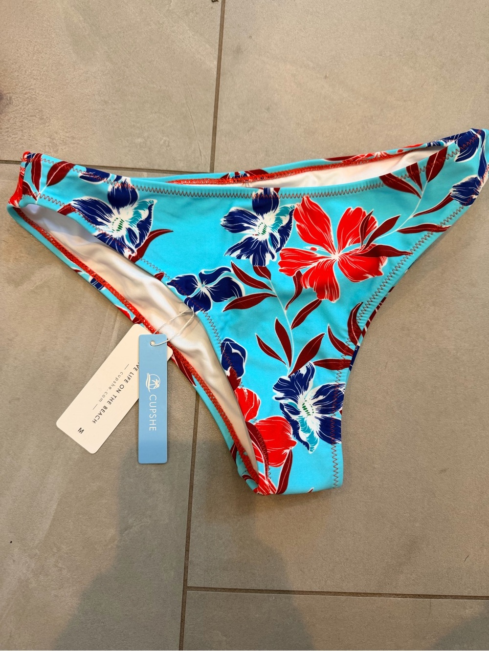 Cupshe Turquoise Floral Bikini Bottom with Red & Navy Blooms